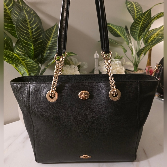 Coach Handbags - Coach Black Tote with Gold Chain Accents